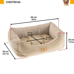 Lit chiens et chats couchage chester 60, avec coussin double-face, tweed et velours, lavable, bleu