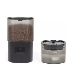Livoo distributeur de croquettes automatique 5w noir + fontaine à eau - pet107