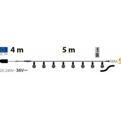 LOTTI - Guirlande guinguette extérieure basse tension 5m 10 led e27 a60 filament blanc chaud 36v prolongeable lotti