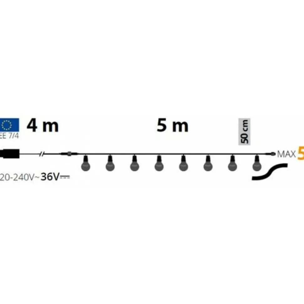 LOTTI - Guirlande guinguette extérieure basse tension 5m 10 led e27 a60 filament blanc chaud 36v prolongeable lotti
