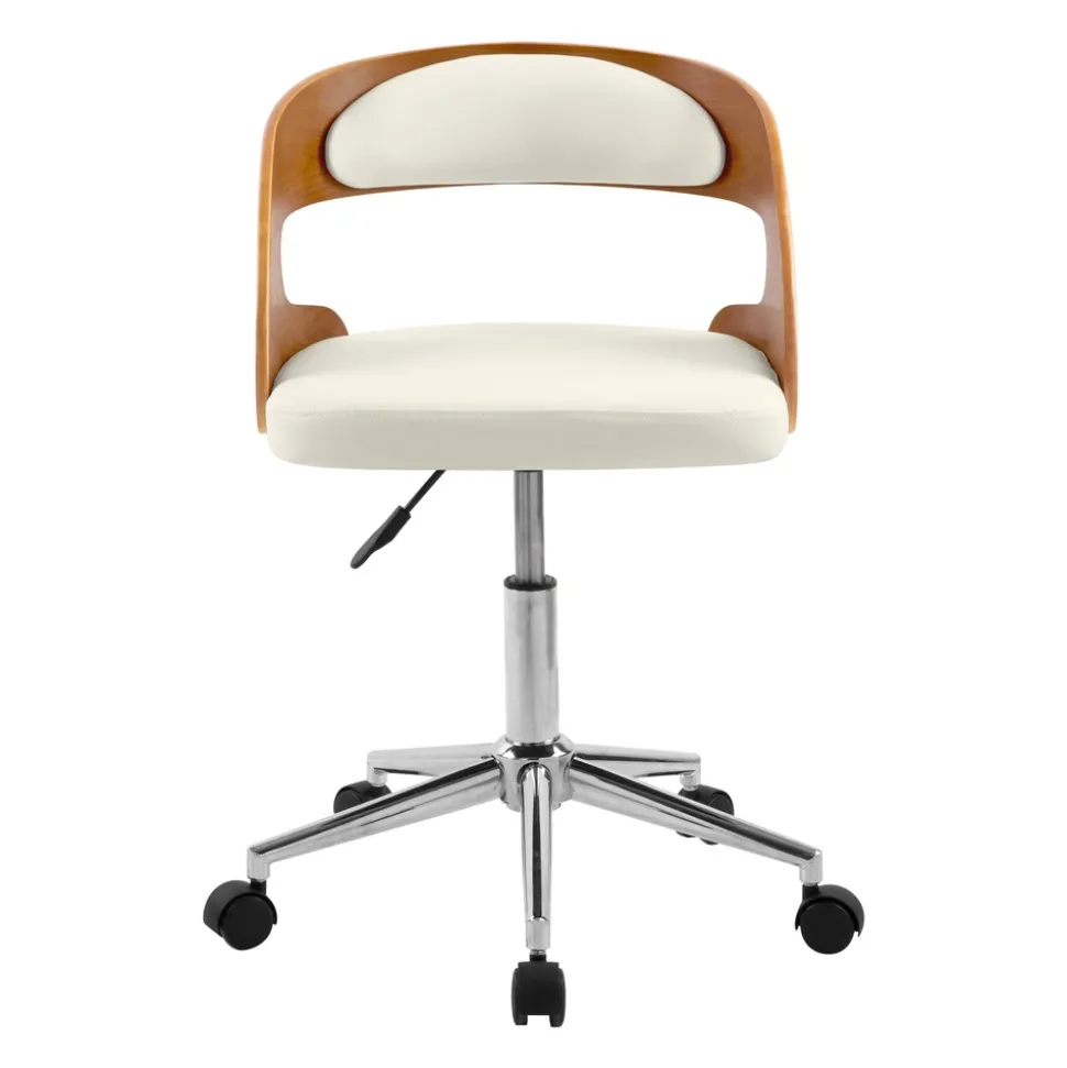 Louis - chaise de bureau pivotante en bois et pu blanc