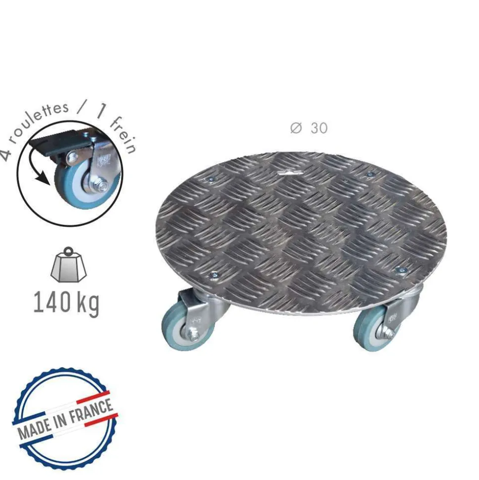 LOUIS MOULIN - Support poterie avec 4 roulettes, en aluminium Ø 30 cm