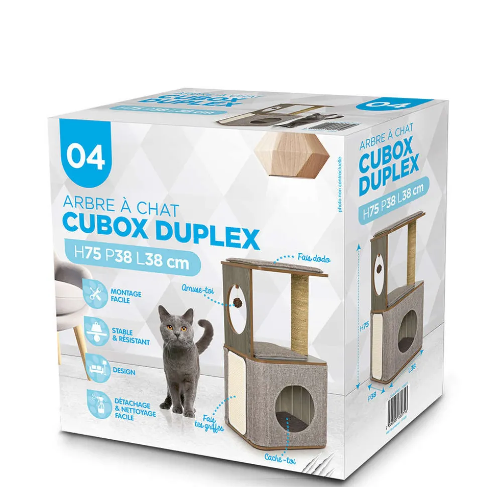 LULU S WORLD - Arbre à Chat "Cubox Duplex" gris - L. 38 x l. 38 x H. 75 cm