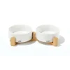 M PETS - Bols céramique avec support en bambou 2x350 ml - mpets - opera - blanc