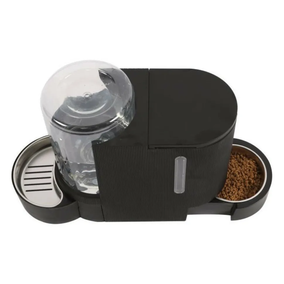 M PETS - Distributeur de croquettes et d'eau m.pets duplo 1,3kg/3l - 40x16.2x29.1 cm - noir