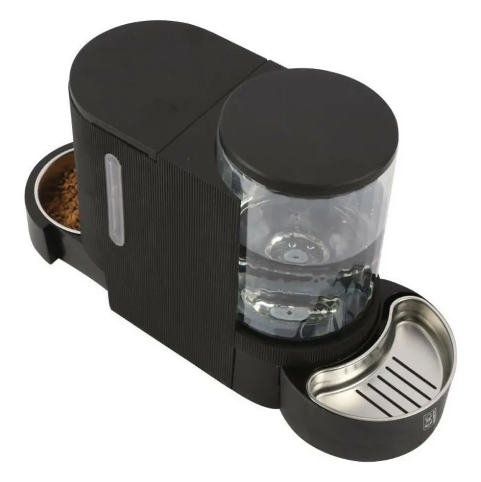 M PETS - Distributeur de croquettes et d'eau m.pets duplo 1,3kg/3l - 40x16.2x29.1 cm - noir