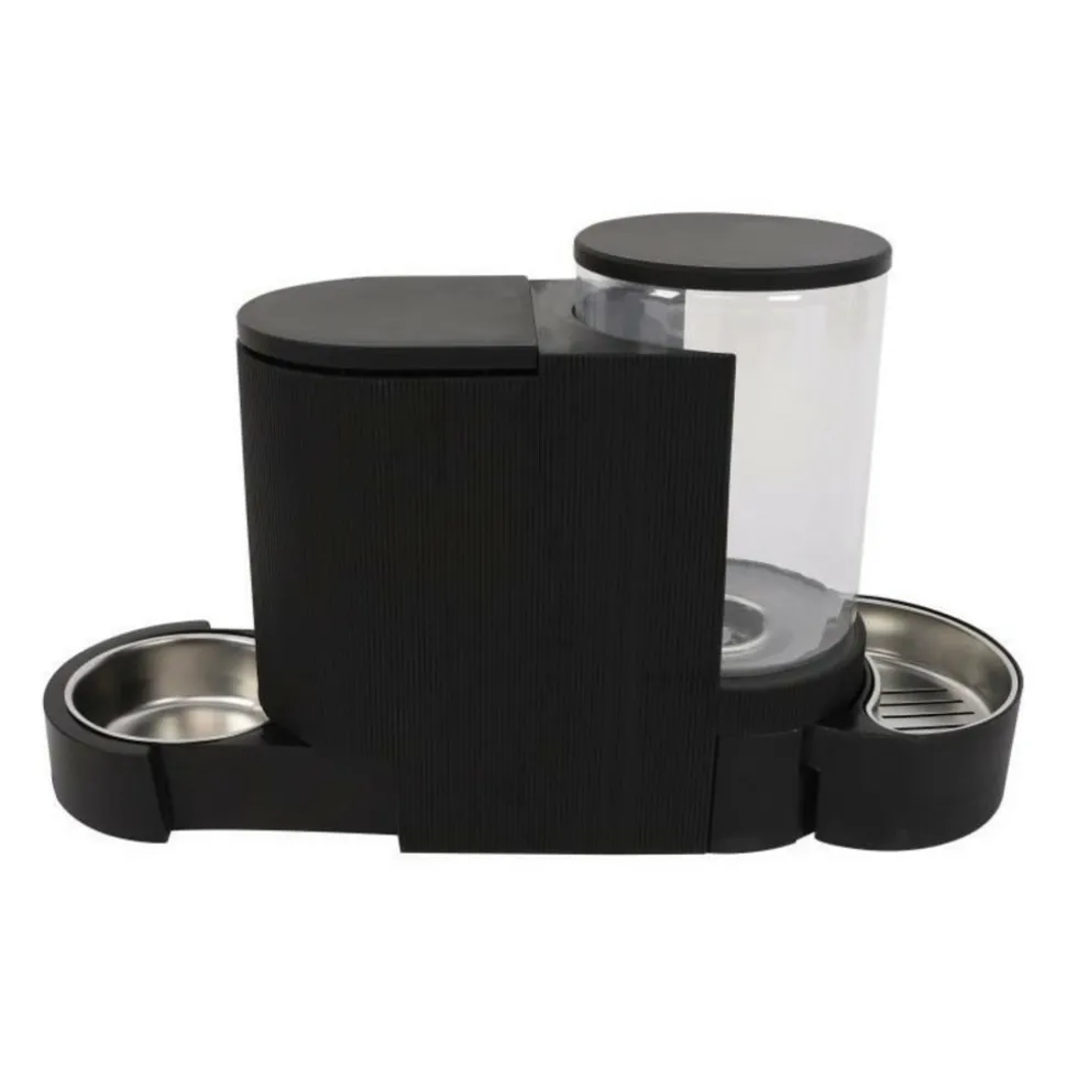 M PETS - Distributeur de croquettes et d'eau m.pets duplo 1,3kg/3l - 40x16.2x29.1 cm - noir