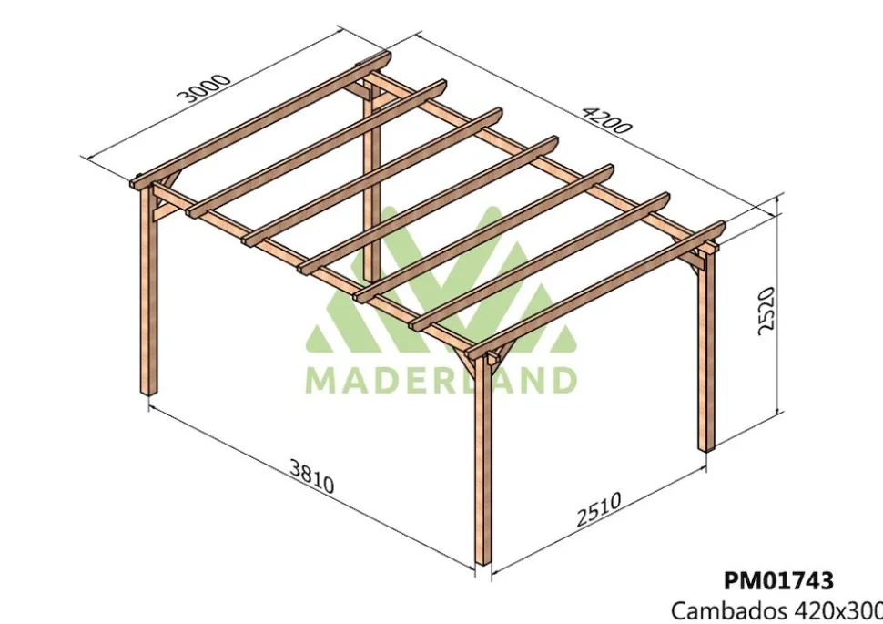 MADERLAND - Pergola en bois autoportante - modèle cambados - 420 x 300 cm