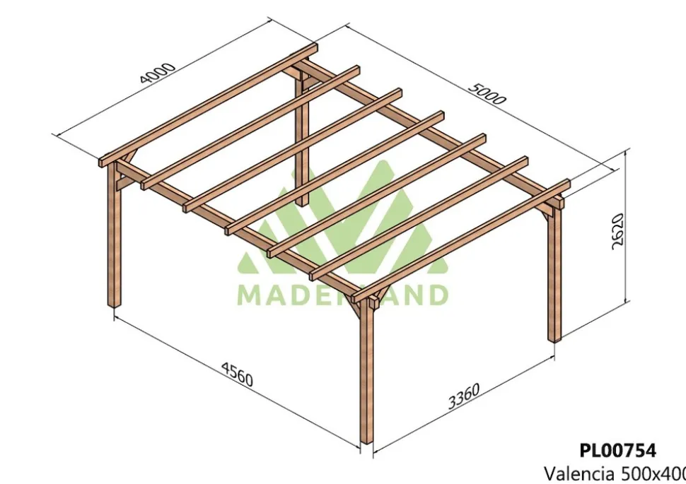 MADERLAND - Pergola en bois autoportante - modèle valencia - 500 x 400 cm