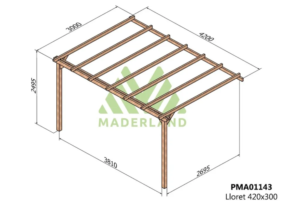 MADERLAND - Pergola en bois adossée - modèle lloret - 420 x 300 cm