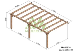 MADERLAND - Pergola en bois adossée - modèle sevilla - 700 x 400 cm