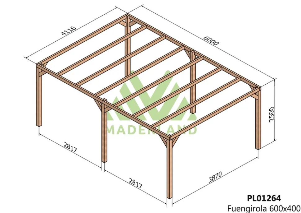 MADERLAND - Pergola en bois autoportante - modèle fuengirola - 600 x 400 cm