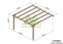 MADERLAND - Pergola en bois adossée - modèle palma - 400 x 400 cm