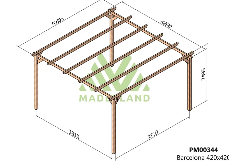 MADERLAND - Pergola en bois autoportante - modèle barcelona - 420 x 420 cm