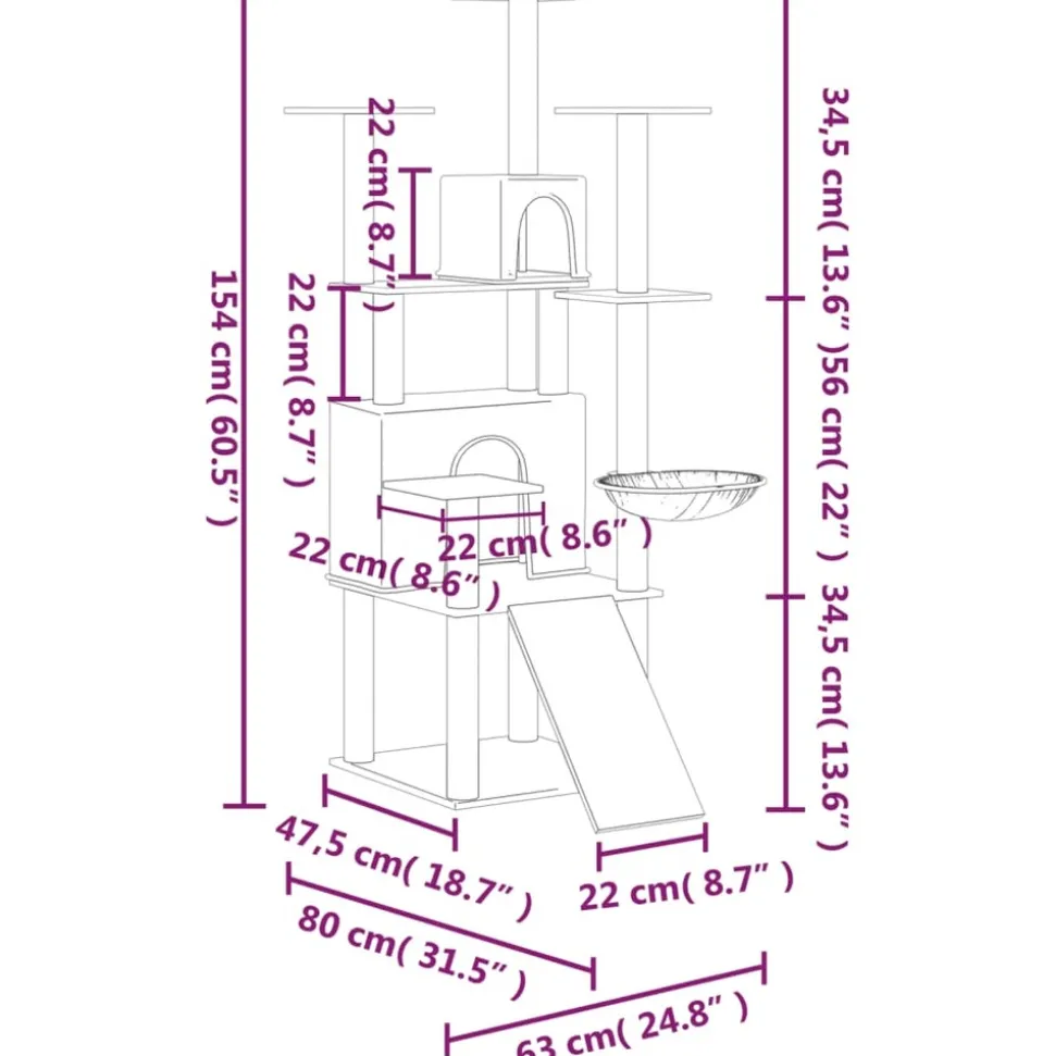 MAISON EXCLUSIVE - Arbre à chat avec griffoirs en sisal gris foncé 154 cm
