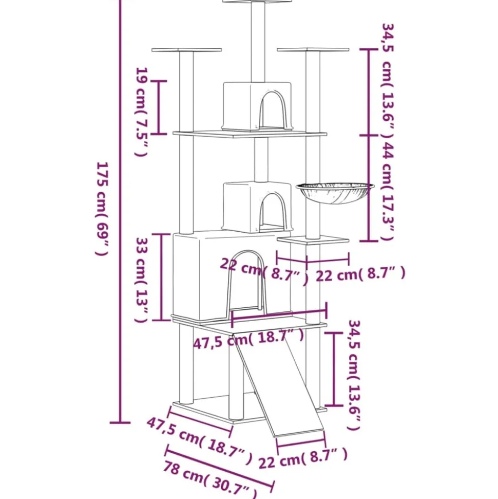 MAISON EXCLUSIVE - Arbre à chat avec griffoirs en sisal gris foncé 175 cm