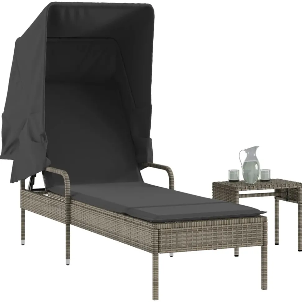 MAISON EXCLUSIVE - Chaise longue avec auvent et table gris résine tressée