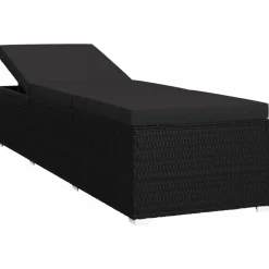 MAISON EXCLUSIVE - Chaise longue avec coussin et table à thé résine tressée noir