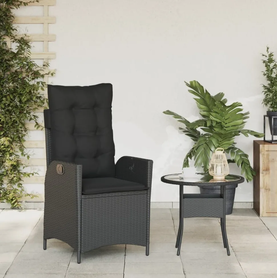 MAISON EXCLUSIVE - Chaise inclinable de jardin avec coussins noir résine tressée