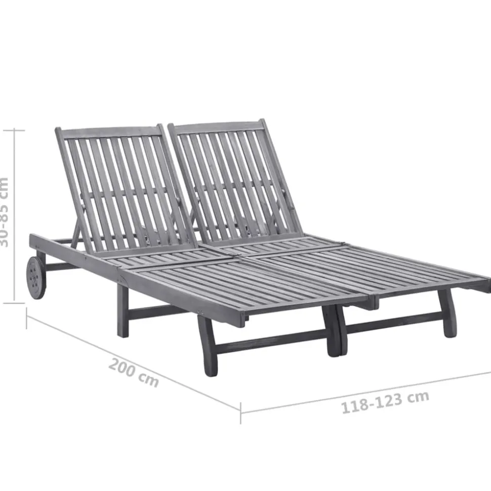 MAISON EXCLUSIVE - Chaise longue de jardin 2 places avec coussin gris acacia