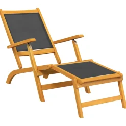 MAISON EXCLUSIVE - Chaise longue d'extérieur avec table acacia massif et textilène