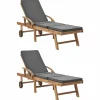 MAISON EXCLUSIVE - Chaises longues et coussins 2pcs bois de teck solide gris foncé