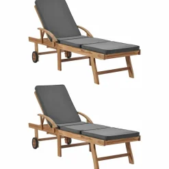 MAISON EXCLUSIVE - Chaises longues et coussins 2pcs bois de teck solide gris foncé