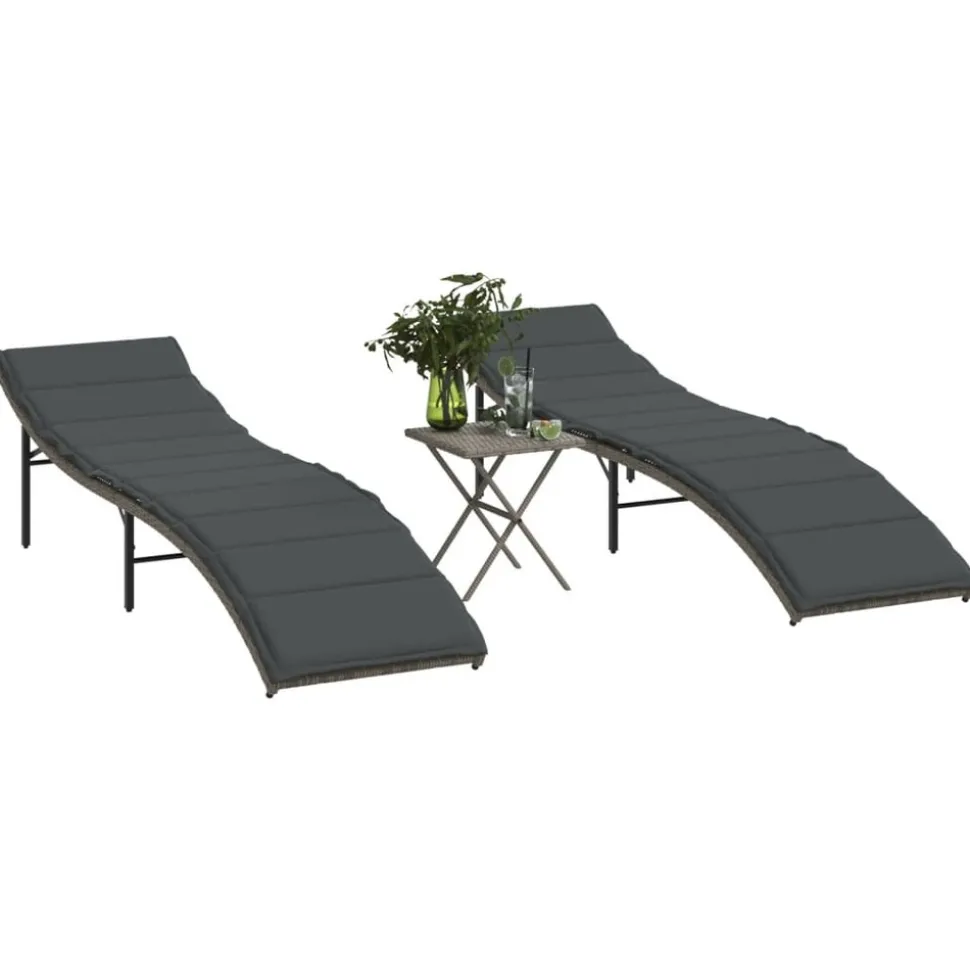 MAISON EXCLUSIVE - Chaises longues lot de 2 avec table gris résine tressée