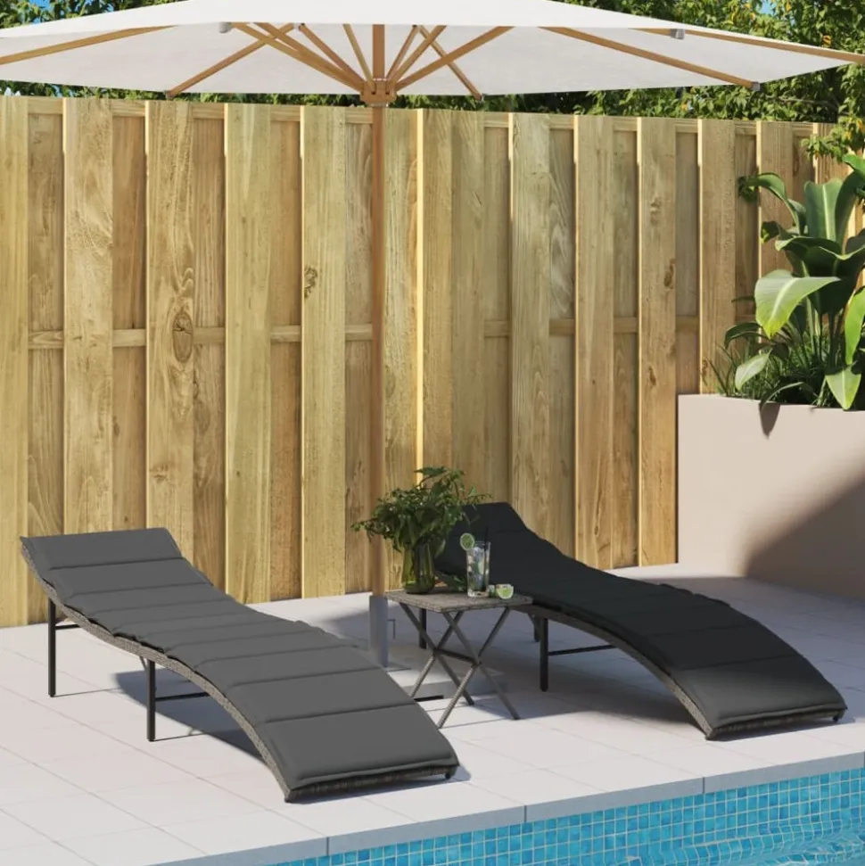MAISON EXCLUSIVE - Chaises longues lot de 2 avec table gris résine tressée