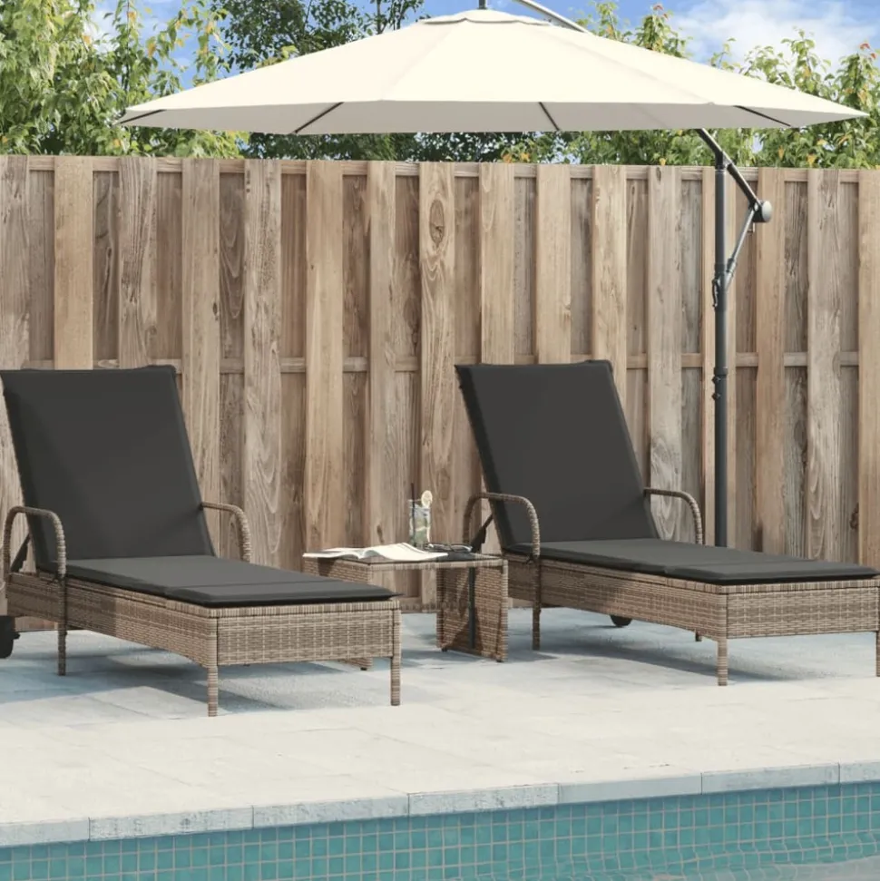 MAISON EXCLUSIVE - Chaises longues avec coussins lot de 2 gris résine tressée