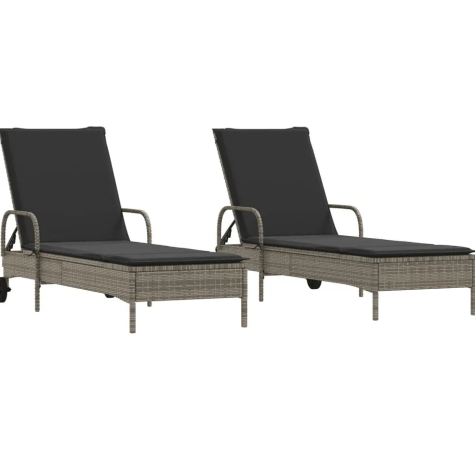 MAISON EXCLUSIVE - Chaises longues avec coussins lot de 2 gris résine tressée
