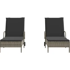 MAISON EXCLUSIVE - Chaises longues avec coussins lot de 2 gris résine tressée