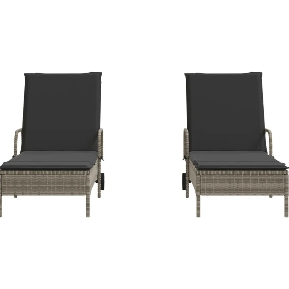 MAISON EXCLUSIVE - Chaises longues avec coussins lot de 2 gris résine tressée
