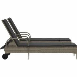 MAISON EXCLUSIVE - Chaises longues avec coussins lot de 2 gris résine tressée