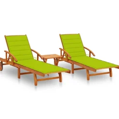 MAISON EXCLUSIVE - Chaises longues lot de 2 avec table et coussins acacia solide