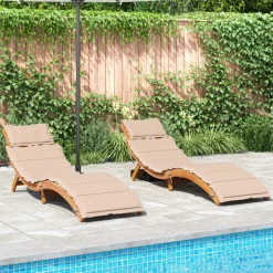 MAISON EXCLUSIVE - Chaises longues avec coussins lot de 2 beige bois massif acacia
