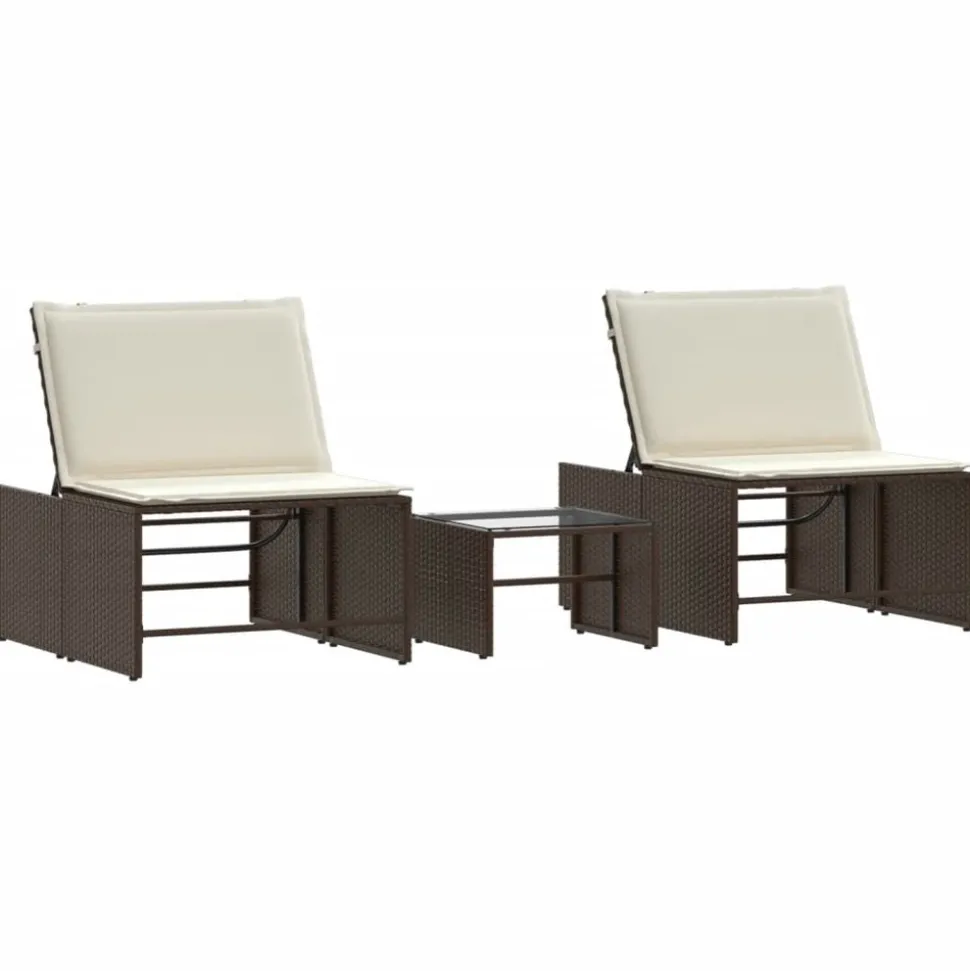 MAISON EXCLUSIVE - Chaises longues 2 pièces avec table en résine tressée marron