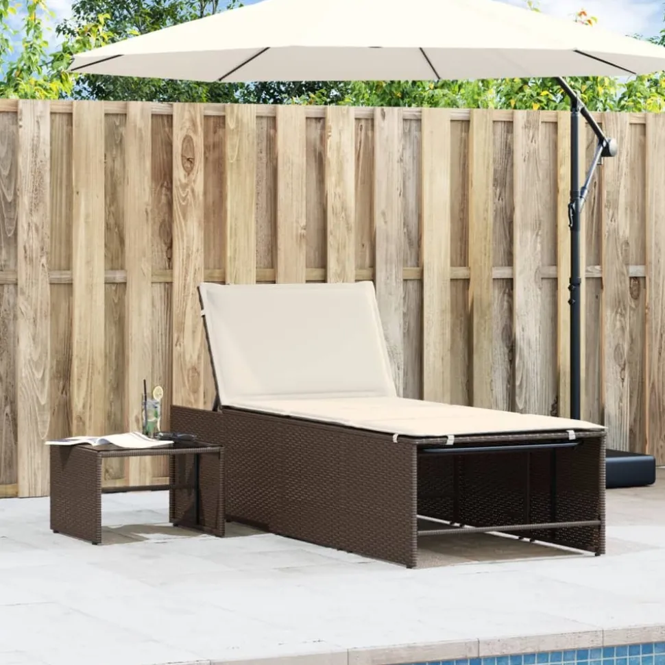 MAISON EXCLUSIVE - Chaises longues 2 pièces avec table en résine tressée marron