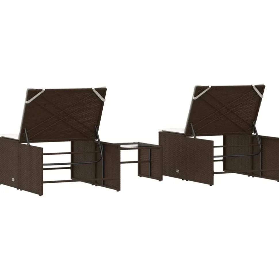 MAISON EXCLUSIVE - Chaises longues 2 pièces avec table en résine tressée marron