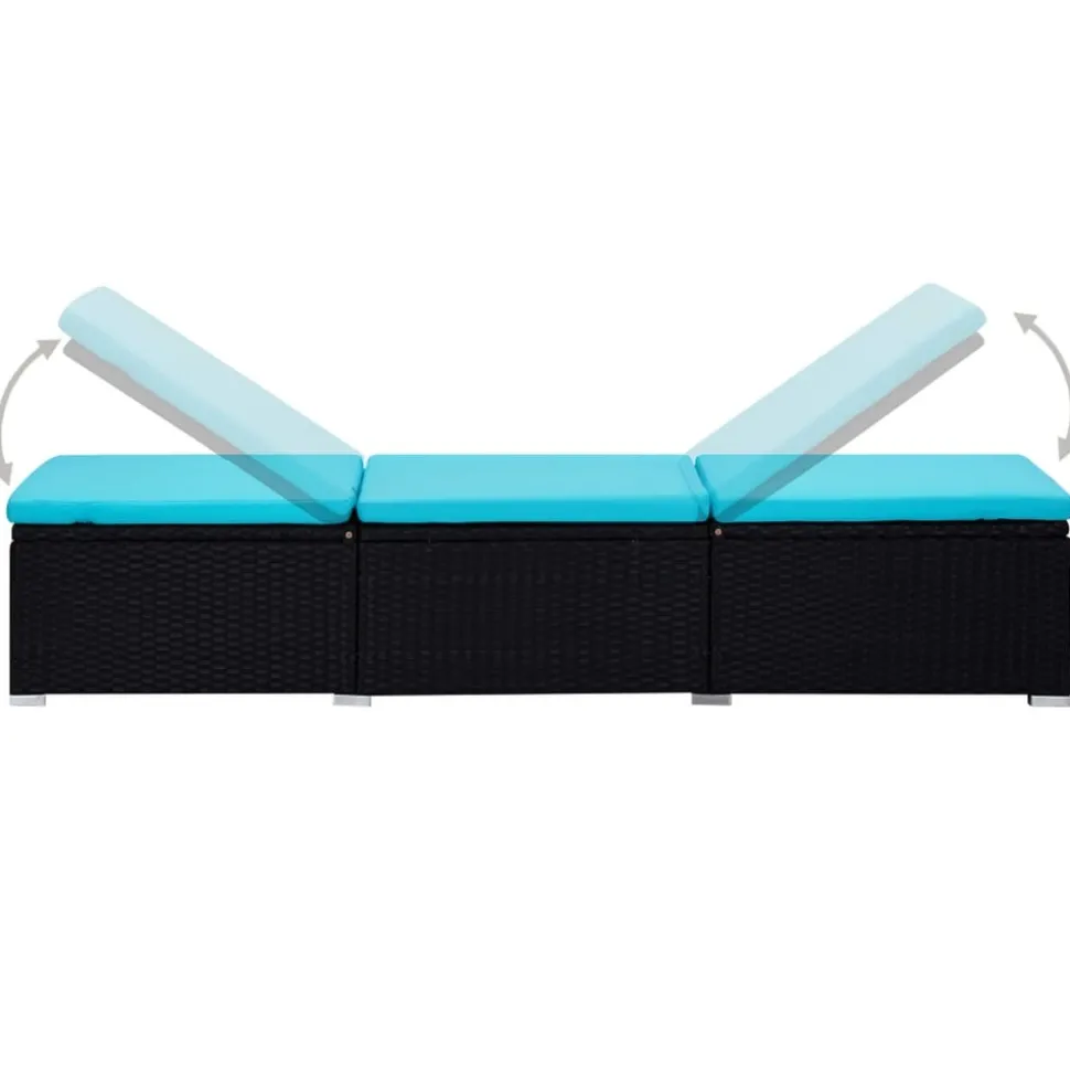 MAISON EXCLUSIVE - Chaises longues de jardin table à thé 3 pcs résine tressée noir
