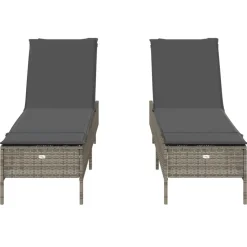 MAISON EXCLUSIVE - Chaises longues avec coussins lot de 2 gris résine tressée