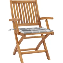 MAISON EXCLUSIVE - Chaises de jardin lot de 2 avec coussins à carreaux gris teck