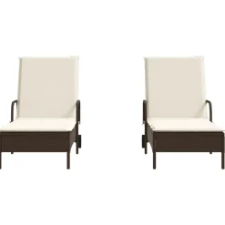MAISON EXCLUSIVE - Chaises longues avec coussins lot de 2 marron résine tressée