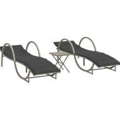 MAISON EXCLUSIVE - Chaises longues lot de 2 avec table gris clair résine tressée