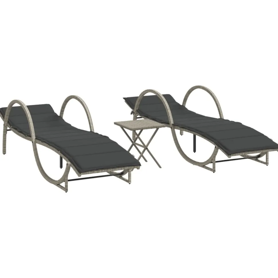 MAISON EXCLUSIVE - Chaises longues lot de 2 avec table gris clair résine tressée