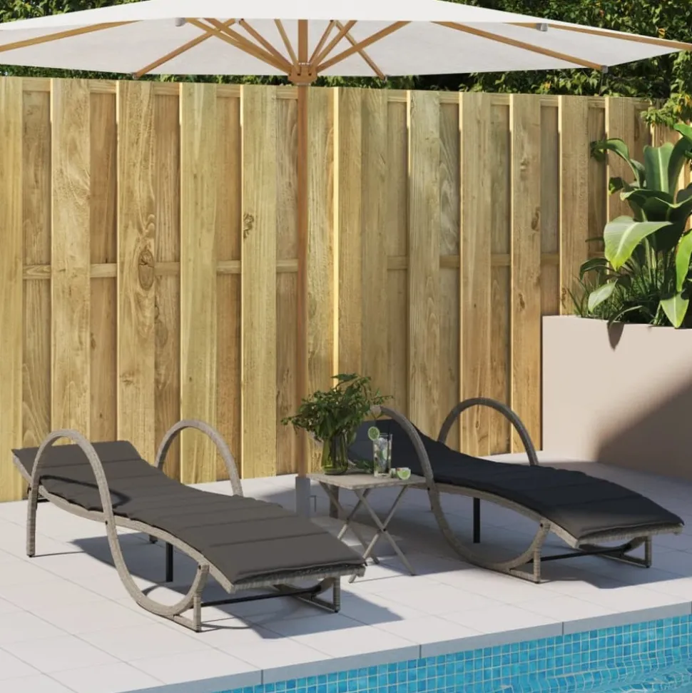 MAISON EXCLUSIVE - Chaises longues lot de 2 avec table gris clair résine tressée