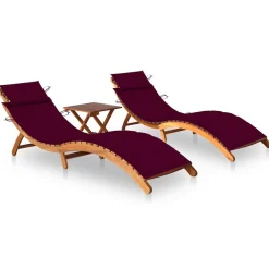 MAISON EXCLUSIVE - Chaises longues lot de 2 avec table et coussins acacia solide