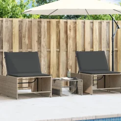 MAISON EXCLUSIVE - Chaises longues 2 pièces avec table en résine tressée grise
