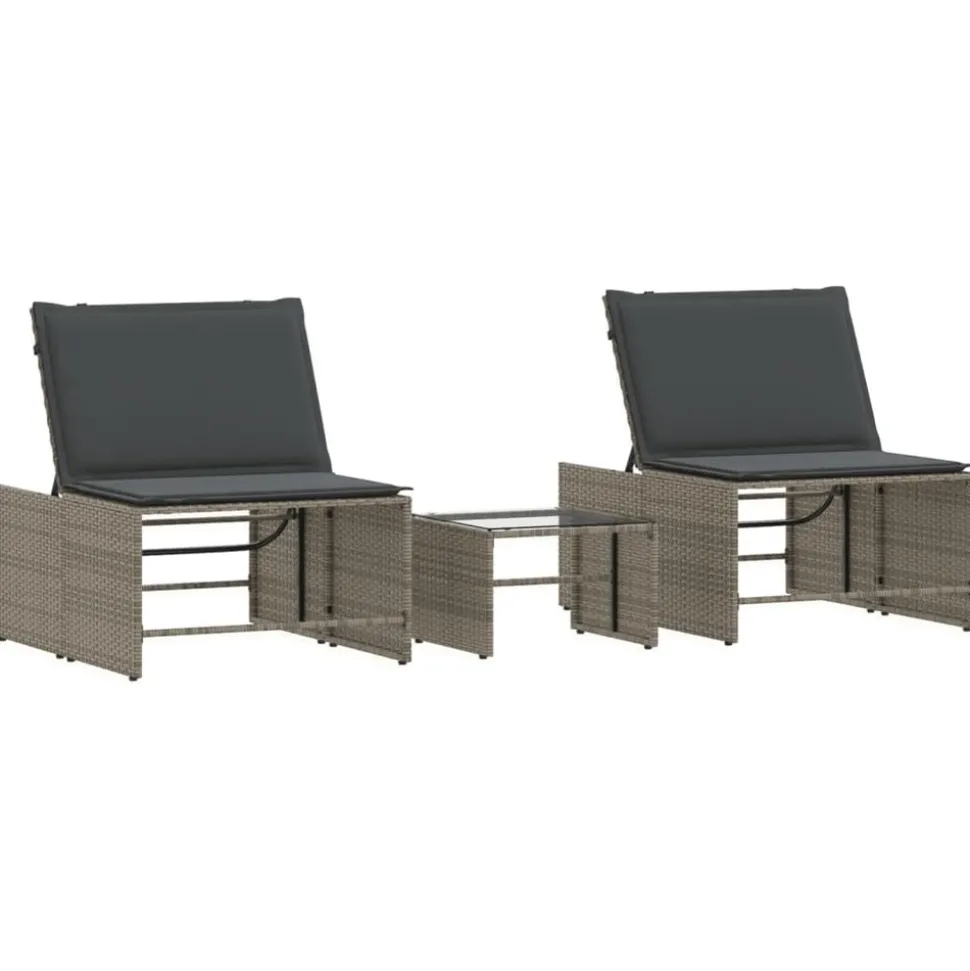 MAISON EXCLUSIVE - Chaises longues 2 pièces avec table en résine tressée grise