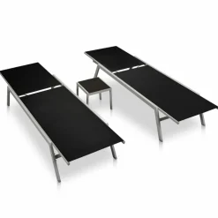 MAISON EXCLUSIVE - Chaises longues lot de 2 avec table acier et textilène noir